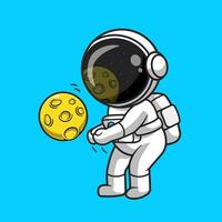 schattig astronaut spelen volleybal maan tekenfilm vector icoon illustratie. sport wetenschap icoon concept geïsoleerd premie vector. vlak tekenfilm stijl