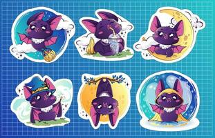 sticker bundel vleermuizen voor halloween. tekens in halloween kostuums. schattig kawaii dieren voor vakantie vector