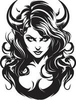 vector kunstenaarstalent opnieuw gedefinieerd zondig demon embleem sensueel verleiden zwart logo met aanlokkelijk demon