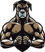 elegant behendigheid bokser hond net zo een bokser mascotte logo iconisch atletiek ontketend zwart embleem ontwerp vector