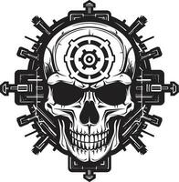 gotisch mechanisch schedel een gotisch industrieel visie monochromatisch machine icoon waar radertjes samenzweren vector