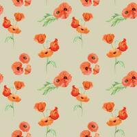 waterverf naadloos patroon met hand- getrokken zomer helder rood papaver bloemen. geïsoleerd Aan kleur achtergrond. ontwerp voor uitnodigingen, bruiloft, liefde of groet kaarten, papier, afdrukken, textiel vector