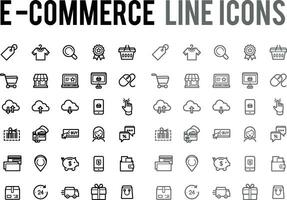 e-commerce online winkelen, levering vector lijn icoon verzameling reeks voor eshop verkoper