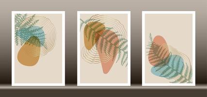 botanische muur kunst vector set. tropische varen gebladerte lijntekeningen tekenen