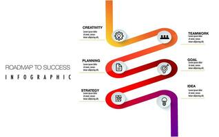 routekaart naar succes infographic sjabloon voor bedrijf richting, afzet strategie, diagram, gegevens, groei, pijl samenspel vaardigheid beheer tijdlijn, voor presentatie verslag doen van en vooruitgang vector