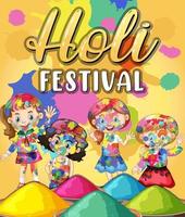 holi festivalbanner met kinderpersonages vector