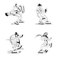 reeks van sport- atleten glyph illustraties vector