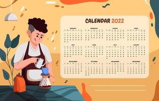 kalender 2022 sjabloon met barista café vector