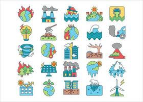 globaal opwarming gekleurde schets icoon verzameling, wereld natuurlijk ramp vector illustratie reeks