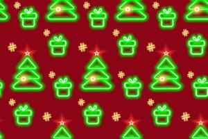 naadloos patroon van neon gloeiend Kerstmis boom en geschenk doos met hashtags in modieus Kerstmis tinten vector