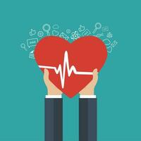geneeskunde en Gezondheid zorg icoon. handen Holding hart met pulse teken. vlak vector illustratie.