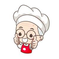 schattig opa chef tekenfilm tonen duimen omhoog. opa Koken logo vector kunst. mensen voedsel icoon concept. restaurant en eigengemaakt culinaire logo
