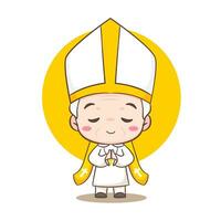 schattig paus tekenfilm karakter. gelukkig glimlachen Katholiek priester mascotte karakter. christen religie concept ontwerp. geïsoleerd wit achtergrond. vector kunst illustratie.