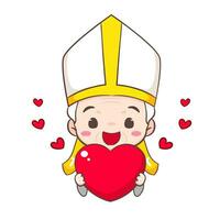 schattig paus tekenfilm karakter. gelukkig glimlachen Katholiek priester mascotte karakter. christen religie concept ontwerp. geïsoleerd wit achtergrond. vector kunst illustratie.