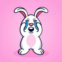 tekenfilm konijn huilen, plezier, grappig, schattig, koel. vector