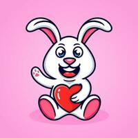schattig tekenfilm konijn Holding een hart. vector