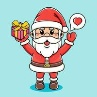 tekenfilm illustratie van de kerstman draag- een geschenk doos grappig schattig vector