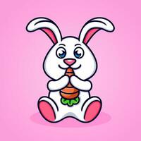tekenfilm konijn aan het eten wortels, plezier, grappig, schattig. vector