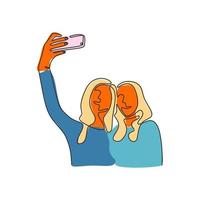 continue een lijntekening van vrouw selfie. vector