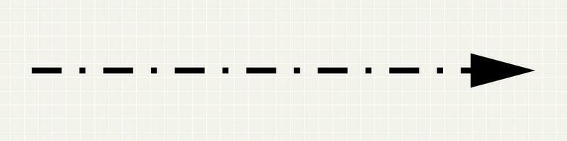 een dun Rechtdoor zwart pijl richten naar de Rechtsaf. een minimalistisch wijzer gemaakt van lijnen en dots Aan een notitieboekje achtergrond. vector