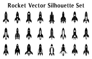 raket silhouet clip art bundel, reeks van raket pictogrammen vector, lancering ruimteschip en ruimtevaartuig silhouetten vector