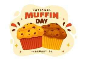 nationaal muffin dag vector illustratie Aan februari 20e met chocola spaander voedsel klassiek muffins heerlijk in vlak tekenfilm illustratie