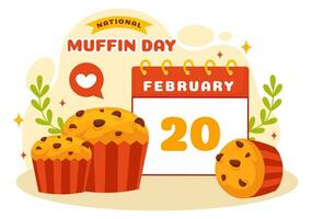 nationaal muffin dag vector illustratie Aan februari 20e met chocola spaander voedsel klassiek muffins heerlijk in vlak tekenfilm illustratie