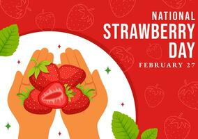 nationaal aardbei dag vector illustratie Aan februari 27 naar vieren de zoet weinig rood fruit in vlak tekenfilm achtergrond ontwerp