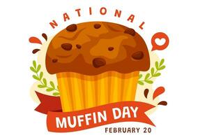 nationaal muffin dag vector illustratie Aan februari 20e met chocola spaander voedsel klassiek muffins heerlijk in vlak tekenfilm illustratie