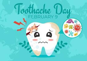 nationaal kiespijn dag vector illustratie Aan februari 9 voor tandheelkundig hygiëne zo net zo niet naar oorzaak pijn van kiemen of bacterie in vlak achtergrond