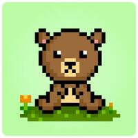pixel 8 bit bruine beer zittend. dierlijke spelactiva in vectorillustratie. vector