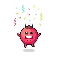 gelukkige cranberry-mascotte springen voor felicitatie met gekleurde confetti vector