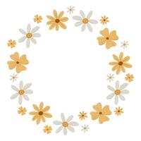 mooi krans met gemakkelijk madeliefje bloemen. kamille cirkel kader in Scandinavisch stijl. gestileerde klein bloemen, digitaal illustratie voor kaarten, uitnodigingen, decoraties, logo vector