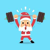 tekenfilm de kerstman claus karakter aan het doen barbell gewicht opleiding vector