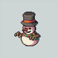 pixel kunst illustratie sneeuwman. korrelig sneeuwman. sneeuwman korrelig voor de pixel kunst spel en icoon voor website en video spel. oud school- retro. vector