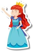 schattige prinses in blauwe jurk stripfiguur sticker vector