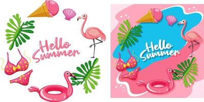 verschillende hallo zomer-bannersjabloon in flamingo-thema vector