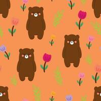 naadloos patroon met schattig tekenfilm bears en kleurrijk bloemen, Aan kleding stof, textiel, geschenk omhulsel papier. kleurrijk vector voor kinderen, vlak stijl