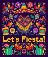 Mexicaans laat ons feest festival folder of poster vector