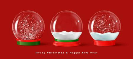 Kerstmis glas bollen met sneeuw, kristal bollen vector