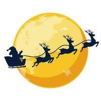 tekenfilm oranje nacht maan met de silhouet van de kerstman claus in de slee. Kerstmis dag. vector