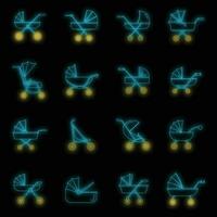 kinderwagen wandelwagen vervoer pictogrammen reeks vector neon