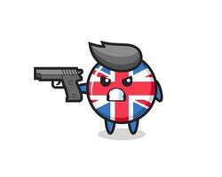 de schattige vlagbadge van het Verenigd Koninkrijk, schiet met een pistool vector