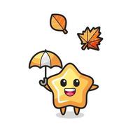 cartoon van de schattige ster die een paraplu vasthoudt in de herfst vector