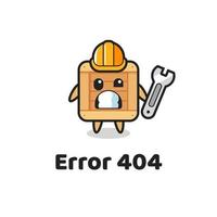 error 404 met de schattige houten kistmascotte vector