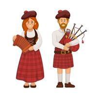 Schotland mensen in uniform spelen traditioneel muziek- instrument karakter illustratie vector