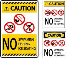 verbod teken voorzichtigheid - Nee zwemmen, vissen, ijs het schaatsen vector