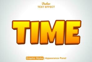 tijd tekst effect met bewerkbare oranje kleur grafisch stijl. vector