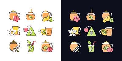 thee en thee-achtige dranken lichte en donkere thema rgb kleur iconen set vector