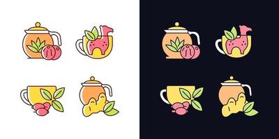 geneeskrachtige thee licht en donker thema rgb kleur iconen set vector